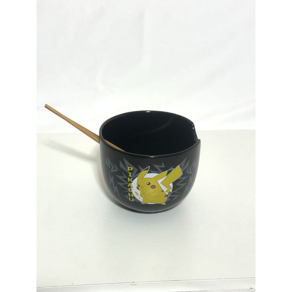 Pokemon Pikachu Black Ceramic Ramen Noodle Rice Bowl with Chopsticks 20 Oz